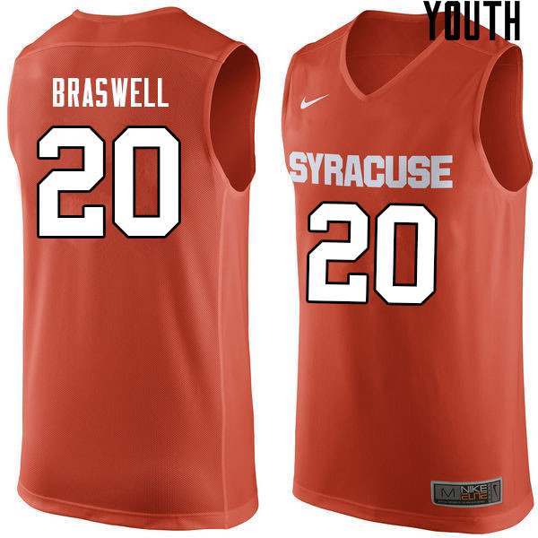 Youth #20 Robert Braswell Syracuse Orange College Basketball Jerseys Sale-Orange